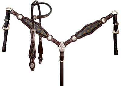 #ad Leather Western Tack Set With Headstall Breast Collar and Reins. $187.45