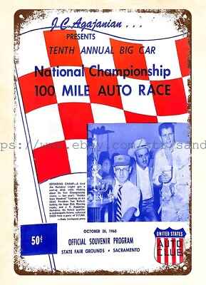 #ad 1960 Sacramento State Fair Racing Big Car 100 Mile metal tin sign brewery bar $18.87