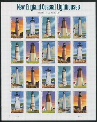 #ad New England Coastal Lighthouses Sheet of 20 Stamps Scott 4791 95 MNH $14.85