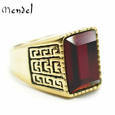 MENDEL Mens Gold Plated Stainless Steel Red CZ Crystal Stone Ring Men Size 7 15 $11.99