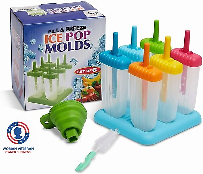 #ad Frozen Popsicle Molds Ice Cream Pop Maker Freezer Tray Fruit with Sticks Summer $11.99