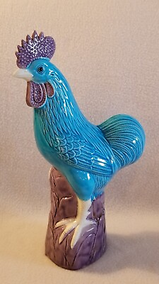 Vintage Chinese Export Porcelain Rooster Turquoise Glaze 9 3 4quot; Tall Unmarked $68.00