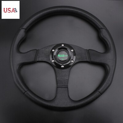 #ad 340mm Universal Fit 6 Bolt Racing Drifting Sport Steering Wheel Aluminum Black $29.99