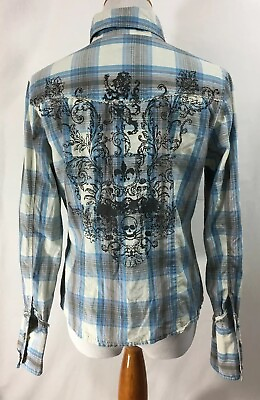 #ad AT LAST Womens Plaid Shirt Flannel Multicolor Metal Buttons Long Sleeve Large $13.75