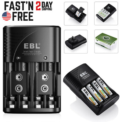 #ad EBL Smart Battery Charger for AA AAA 9V NiMH NiCD Rechargeable Batteries 3in1 $10.19