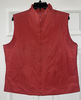 #ad Eileen Fisher Zip Vest Nylon Cotton Lined Red ish orange Size Large $40.49