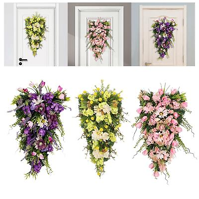 #ad Floral Swag Spring Decoration Wall Hanging Decorative Teardrop Wreath Farmhouse $18.34