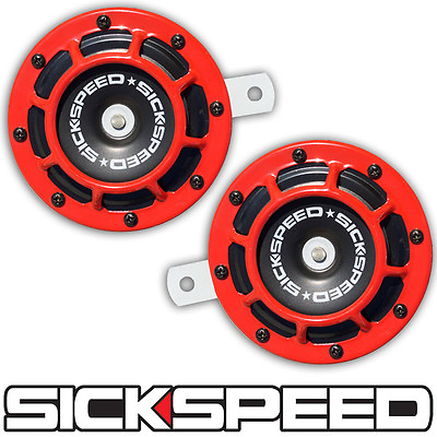 #ad SICKSPEED 2PC RED SUPER LOUD COMPACT ELECTRIC BLAST TONE HORN CAR SUV 12V P22 $29.65