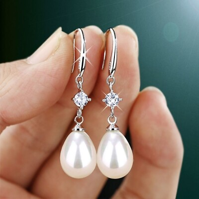 #ad White Pearl Teardrop Dangle Drop Earrings for WomenHook EarringsJewelry Gifts $11.99