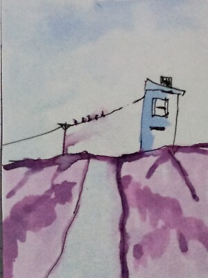 #ad ACEO Original Ink Painting Miniature Line amp; Wash Art House on the Mountain OOAK $5.99