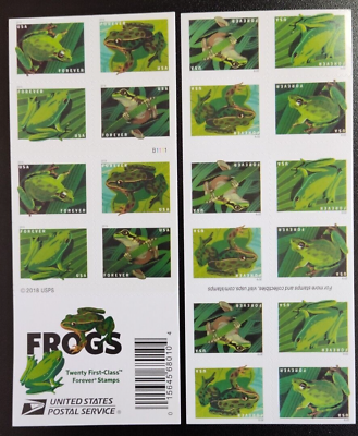 #ad Mint US Frogs Booklet Pane of 20 Forever Stamps Scott# 5398b MNH $13.45