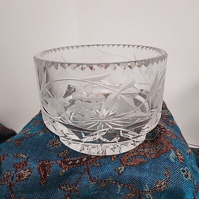 #ad Polish Crystal Bowl With Grapes And Vines Etched Footed With Scalloped Edge Deep $15.50