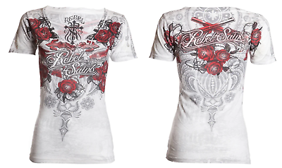 #ad Rebel Saints AFFLICTION Womens T Shirt SOPHIA Guns Tattoo Biker $23.95