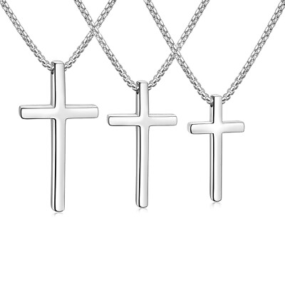 Silver Stainless Steel Cross Pendant Necklace for Men Women Box Chain 16quot; 24quot; $10.45