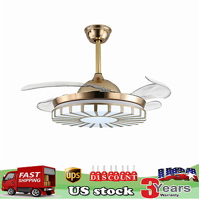 42quot; LED Gold Invisible Ceiling Fan Light Modern Acrylic Chandelier Lamp W Remote $93.00