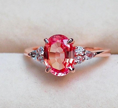 #ad Certified Natural padparadscha sapphire Ring 3.25 Carat 925 Sterling Silver Han $44.50