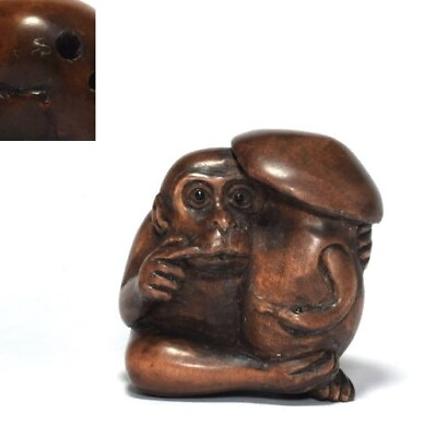 #ad Netsuke Inro Antique Monkey Snake Signed Japanese Boxwood carved vintage 9987 $114.34