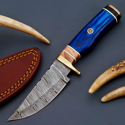 #ad Custom HANDMADE DAMASCUS STEEL KNIFE Hunting W Wood amp; Brass Guard Handle $21.99