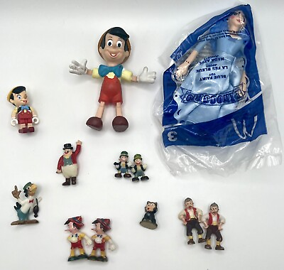 #ad Vintage Pinocchio Figures Lot 9 Marx Disney Miniatures Disneykins Geppetto Etc $40.00