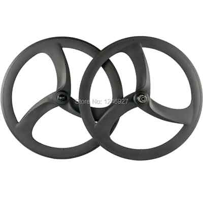 #ad 3 Spoke Track Bike Carbon Wheelset 50mm Depth Road Bicycle Wheels Clincher 700C $534.52