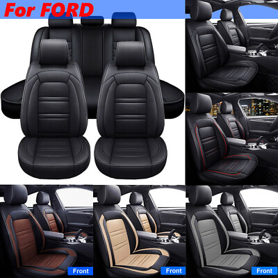 #ad Car Seat Covers Leather 5 Seats Full Set Front Rear Protectors Cushion For Ford $79.99