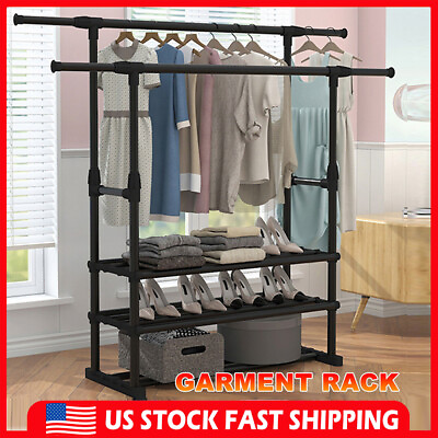 #ad Heavy Duty Clothing Garment Rack Rolling Clothes Organizer Double Rails Hanging $38.98