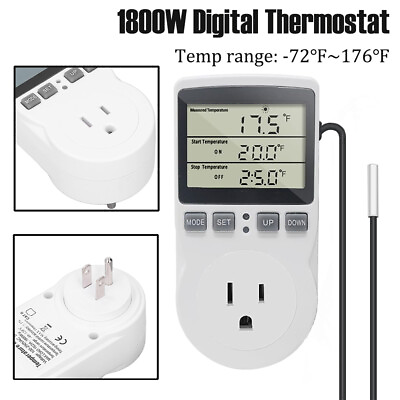 #ad Digital Thermostat Heating Cooling Temperature Controller Outlet Plug w Probe $17.99