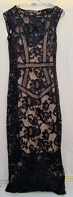 #ad Little Mistress Black Lace Top Maxi Formal Party Dress Lined Size 10 Tall 933 GBP 20.00