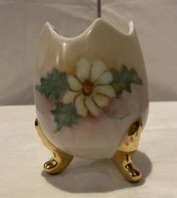 #ad #ad Vintage Porcelain Hand Painted 3 Footed Egg Vase Violets SIGNED. 1970 $10.00