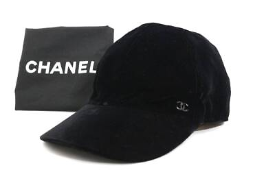 #ad CHANEL Chanel Cap Hat Casquette Velor Black Coco Mark Logo M Size Authentic $789.81