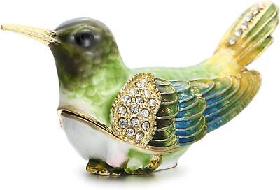 #ad Hummingbird Trinket Box HandPainted Enamel Jewelry Organizer Storage Decor Green $46.99