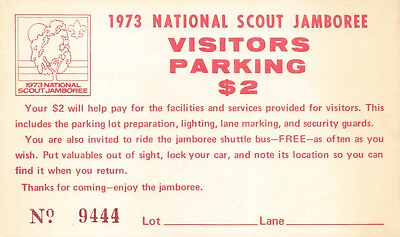 #ad 1973 National Boy Scouts of Americas BSA Jamboree Visitors Parking Automobiles $9.99