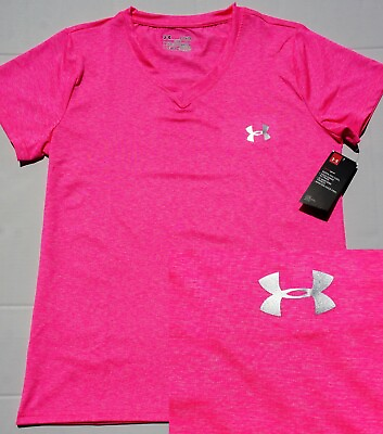 NEW Women Under Armour Twisted Tech Loose Gym Logo V Neck T Shirt Tee S XXL NWT $15.90