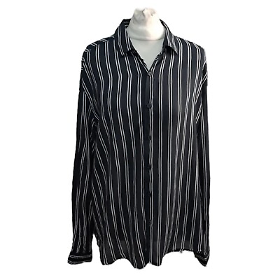 Asos Black White Striped Long Sleeve Blouse Womens Size Large DL06 GBP 7.99