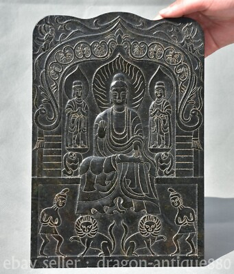 #ad 11quot; Old China Meteorite Iron Shakyamuni Amitabha Buddha Kwan yin Goddess Shrines $220.00