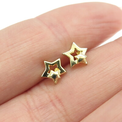 #ad 925 Sterling Silver Gold Plated Star Stud Earrings $17.95