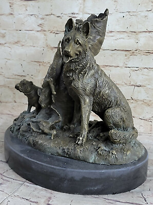 #ad 100% Solid Bronze Sculpture Statue Hunting Dogs English Bulldog Shepherd Dog $499.00