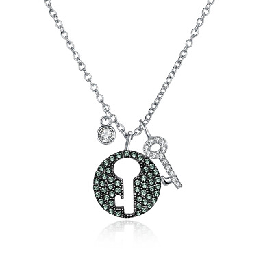#ad 15.7#x27;#x27; Round Key Gemstone Pendant Women#x27;s Necklace 925 Sterling Silver Crystals $19.31