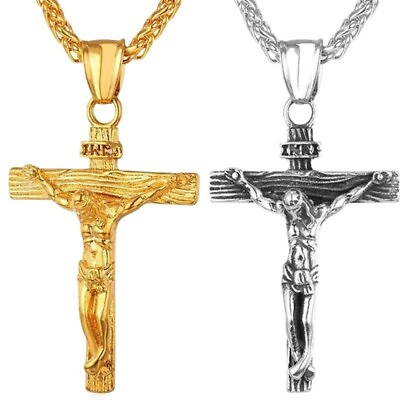 Stainless Steel Jesus Christ Crucifix Necklace Cross Pendant Chain Necklace Gift $7.19