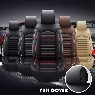 #ad Universal Car Seat Cover 5 Seats Full Set Luxury Leather Front Rear Back Cushion $59.45