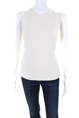 Theory Womens Crew Neck Woven Sleeveless Shell Top Blouse Ivory Size 0 $40.81