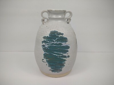 #ad Art Studio Pottery Vase Jug Crude Abstract Signed Walmsley double Handle 1984 $29.99