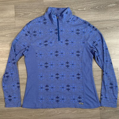 Powder River Outfitters Pullover Mens XL Blue 1 4 Zip Tribal Long Sleeve $19.95