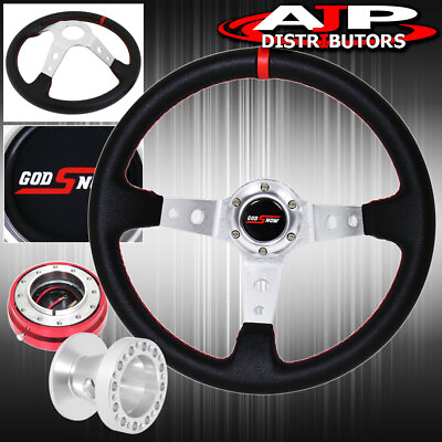 #ad For 84 89 Corolla Quick Release Deep Dish Black Steering Wheel Red Stitching $66.99