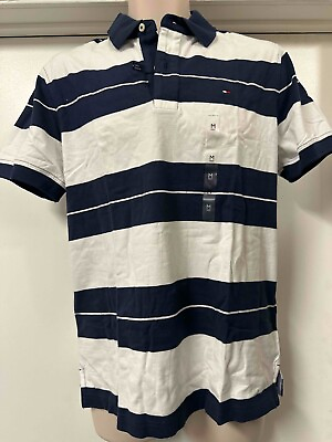 #ad Tommy Hilfiger Short Sleeve Navy White Stripe Shirt Size Medium NWT 53 HU122 $27.99