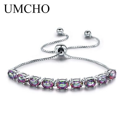 #ad Silver Chain Bracelets Women Mystic Topaz Fine Jewelry Adjustable Bracelets $78.78