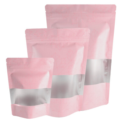 #ad Pink Silver Leaf Bottom Gusset Aluminum QuickQlick™ Pouch for Bath Salt Products $224.96