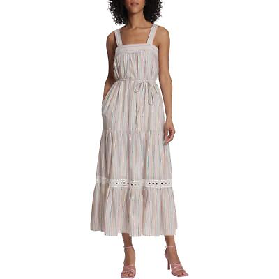 Maggy London Womens White Striped Belted Daytime Midi Dress 2 BHFO 9578 $15.99