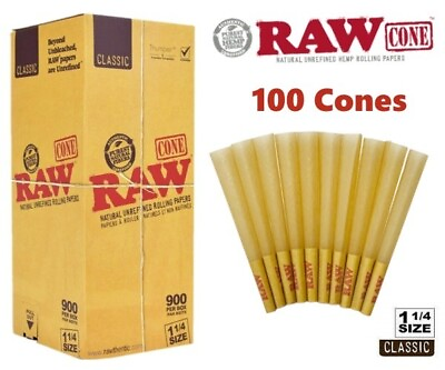 Authentic RAW Classic 1 1 4 Size Pre Rolled Cone 100 Pack amp; Fast Shipping $18.99