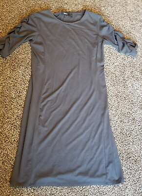 Theory Gray Stretch Ruched Sleeve Dress Women#x27;s Size M $25.99